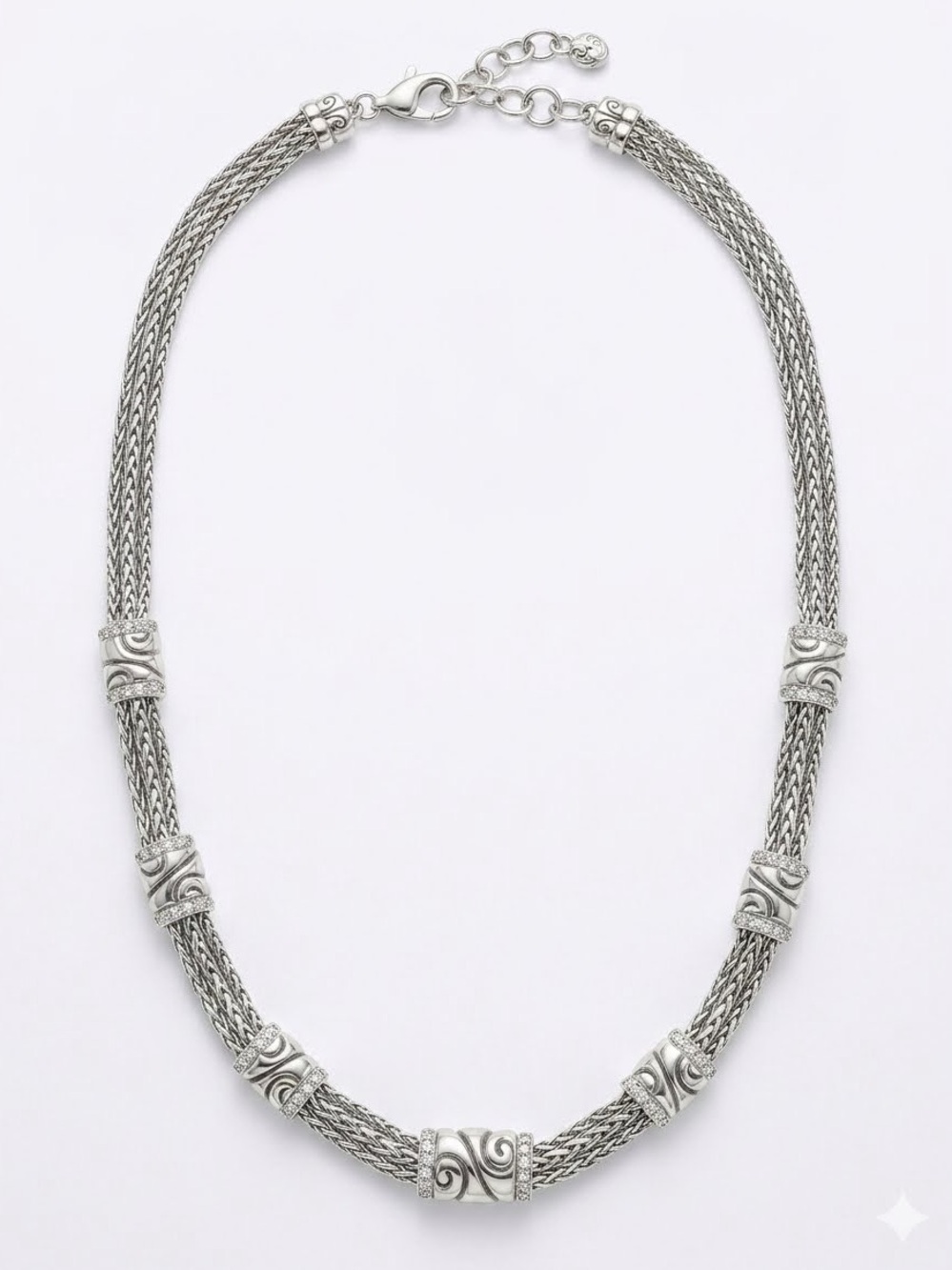 Brighton Retired Multi Strand Wheat Chain Station Necklace Silver Scroll Boho